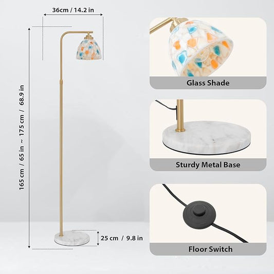 Mid-Century Modern Floor Lamp with Tiffany Style Stained Glass Shade - Vintage Brass Tree Standing Light for Living Room, Bedroom, Reading Book - Farmhouse, Bohemian, Boho Chic Home Decor