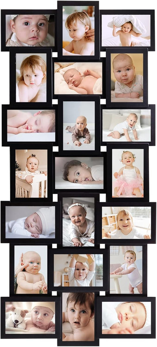 HELLO LAURA Picture Frames Collage Wall Decor - 21 Picture Collage Frames for 4x6 Photos Display Wall Hanging Gallery Frame Set Photo Collage Frame for Home Living Room - Black