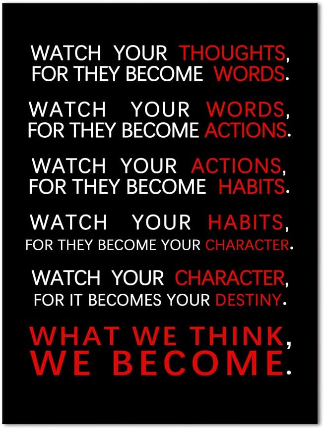 Yatsen Bridge Office Inspirational Wall Art Motivational Classroom Posters Watch Your Thoughts Pictures Prints on Canvas Positive Motto Quotes Artwork Home Classroom Decor for Teens Framed (24”Wx36”H)
