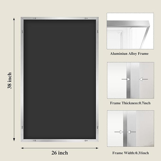 Koonmi Silver Rectangle Wall Mirror, 26x38 Inch Bathroom Mirror, Aluminum Frame Vanity Mirror for Entryway, Living Room, Bedroom Bathroom, Hangs Horizontally or Vertically