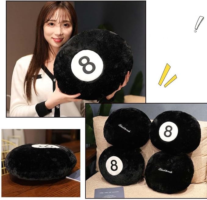 Cyprinus Carpio Emulation Black Billiards 8 Ball Stuffed Pillow, Soft Round Sleeping Cushion for Home Bed Sofa Couch Decor (1, 14 * 14 Inch)
