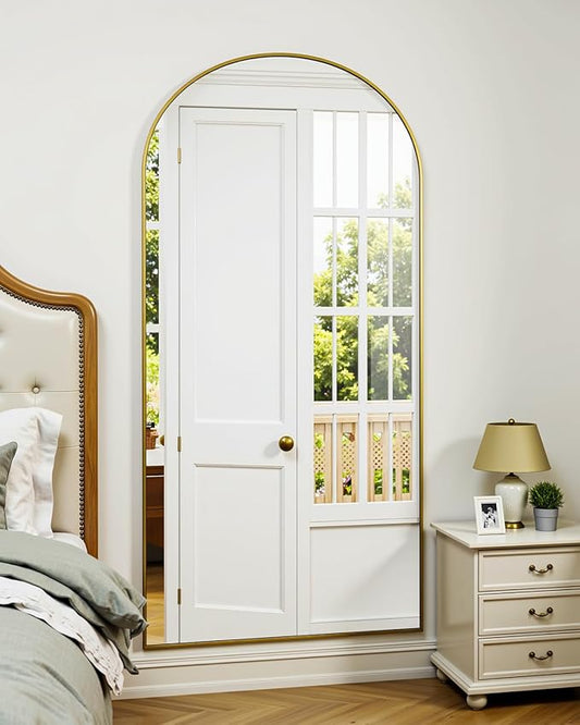 Suidia Full Length Mirror, 58"x22" Floor Standing Mirror Freestanding, Full Body Mirrors with Stand for Bedroom, Hanging Mounted for Living Room Cloakroom, Gold, Arched Style