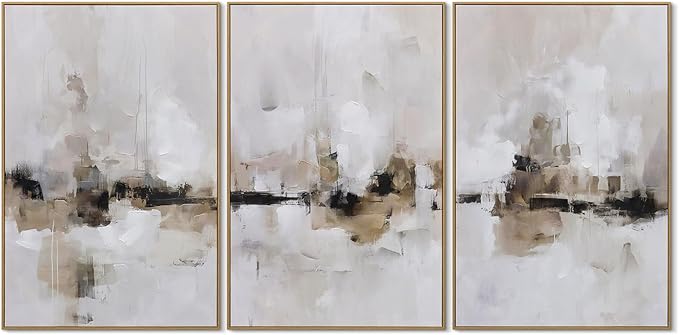 Large Abstract Neutral Textured Framed Canvas Wall Art Set, Minimalist Wall Decor Art Prints, Modern Graey Beige Wall Painting Artwork for Living Room,Bedroom,Dining Room,Office, 24"x36"x3