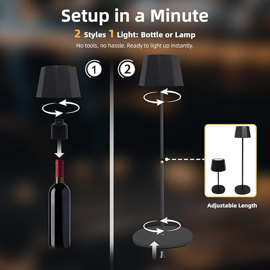 Modern 2-in-1 Table Lamp & Bottle Lamp, Pleated Metal Shade Touch Control Lamp | Adjustable Height, Warm Light & RGB, Stepless Dimming, Anti-Tip Design,Trapezoid,Black