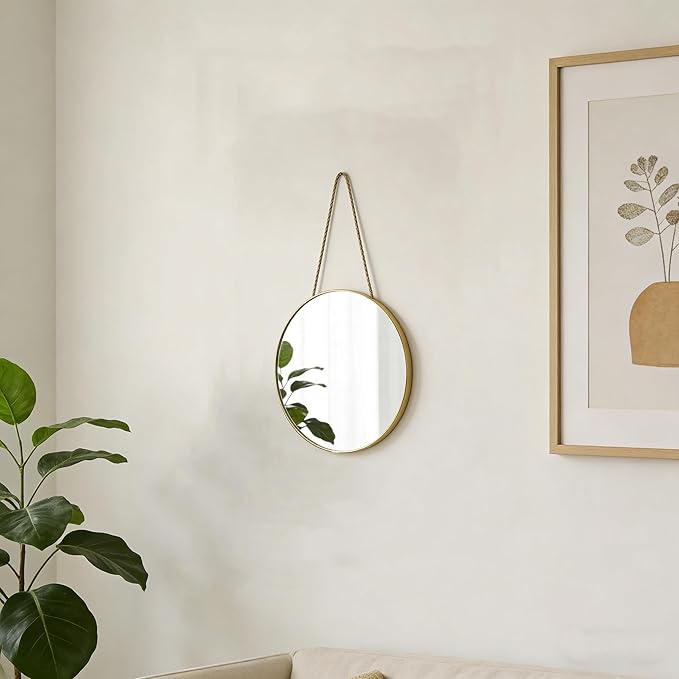 Round Wall Mirror Door Mirror PVC Plastic Frame (Gold, 8.66 inch)