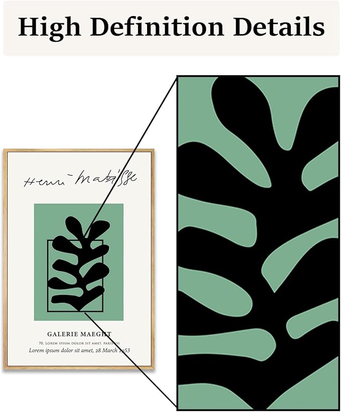 Zzuyi Henri Matisse Framed Wall Art,Boho Green Botanical Art Prints,Abstract Minimalist Wall Decor,Aesthetic Room Wall Decor-12''x16''Natural Framed