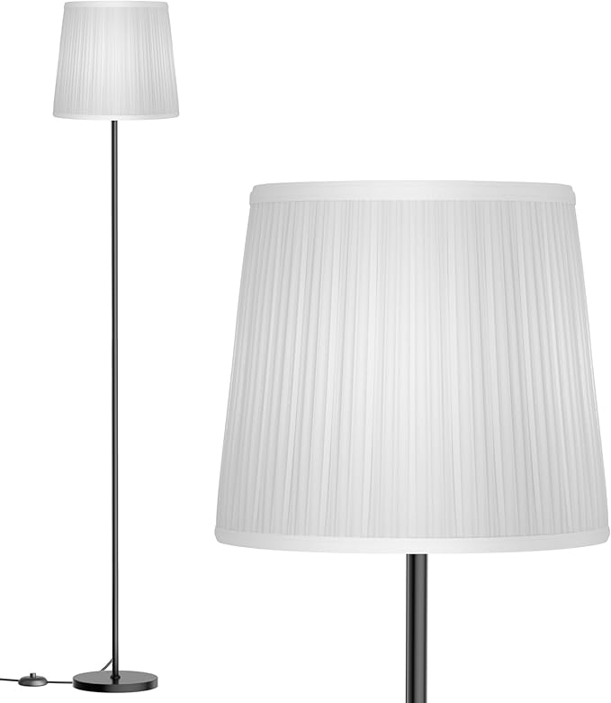 SIBRILLE Floor Lamp with Pleated Shade, 62" LED Dimmable Standing Lamp with Remote & Foot Switch, Color Options, 9W E26 Bulb Included, Modern Reading Light for Living Room Bedroom Office Corner, Black