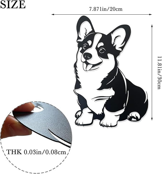 Corgi Metal Wall Décor,Gifts for Corgi Lovers,7x11"Lovely Black Decorations,Unique Iron Dog Statue,Dog Room Decor, Cartoon Animal 3d Wall Art for Bedroom,LivingRoom,Garden,Cafe,Outdoor Wall Hanging Decor