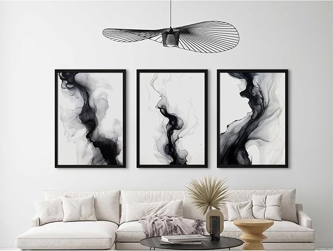 Black White Abstract Wall Art Decor Set of 3 Modern Wall Art Minimalist Canvas Wall Decor Black White Abstract Prints Modern Pictures Minimalist Artwork for Room Bedroom 16x24 Inch Framed