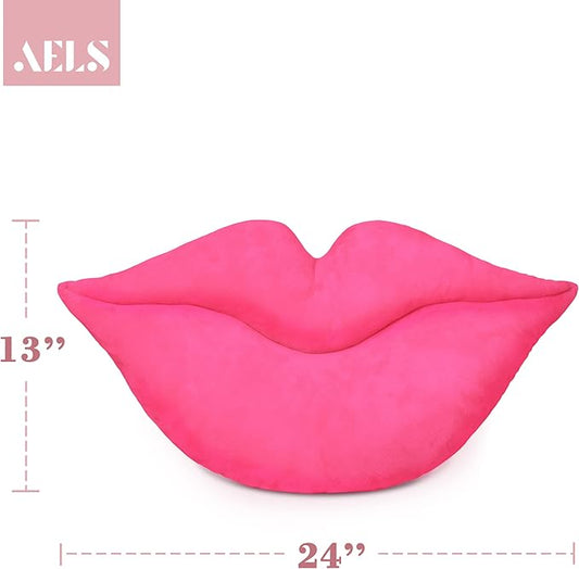 AELS 3D Large Lips Throw Pillows Smooth Soft Velvet Decorative Throw Pillows Love Pillows Cute Pillow 24 X 12 inches for Couch Sofa Bed Living Room Bedroom, Hot Pink