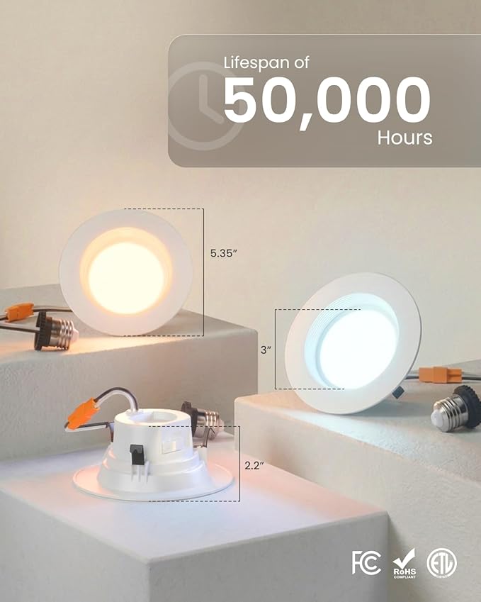 Sunco 10 Pack 4 Inch LED Recessed Lights, Retrofit Can Lighting, 660 LM, 11W (40W Equivalent), Selectable CCT 2700K/3000K/3500K/4000K/5000K, Dimmable, Baffle Trim, Replacement Conversion Kit UL.