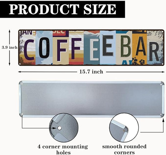 Coffee Bar Sign for Coffee Bar Decor, Retro Tin Metal Sign, Rustic Farmhouse Wall Decors, Wall Decorations, Vintage Home Decor for Kitchen, Coffees Corner Station Decors, 15.8x4 Inches