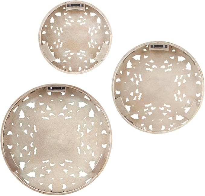 Madison Park Wall Art Living Room Décor - Medallion Trio Real Fir Wood Round Design, Home Accent Modern Kitchen Dining Decoration, Ready to Hang Panel for Bedroom, Multi-Sizes, Natural/White 3 Piece