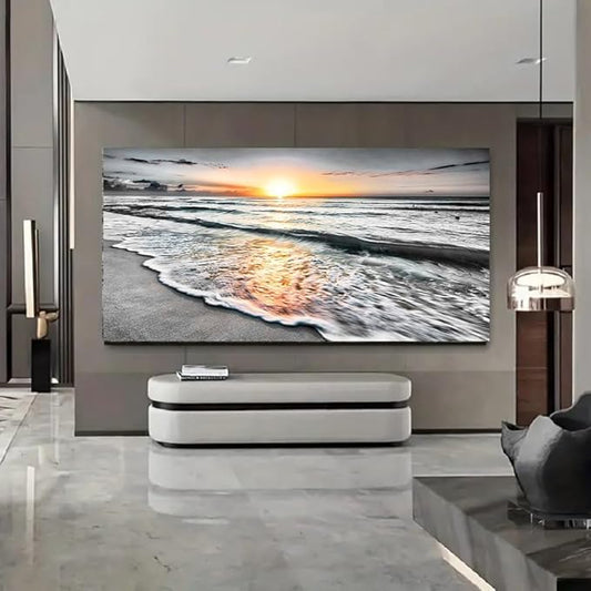 Bamdeya Canvas Wall Art Living Room Black and White Wall Decor Beach Prints Pictures for Bedroom Wall Décor Ocean Posters Room Décor Office paintings Sea Sunset Decorations Framed 20x40inches