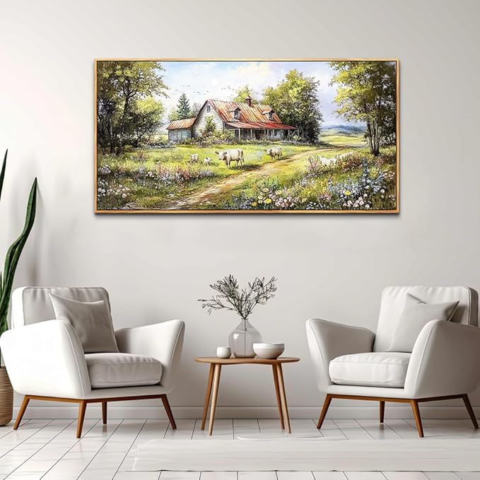 QIYILEXWART Wood Framed Canvas Wall Art For Living Room Large Wall Decor For Office Bedroom Decorations Farmhouse Watercolour Picture Forest Lodge Painting Artwork Room Ready To Hang