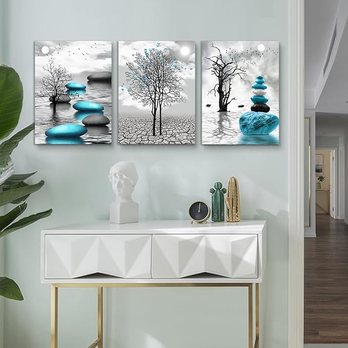 Lapremoly Wall Decor For Living Room Canvas Wall Art For Bedroom Office Decoration Black And White Wall Paintings Inspirational Abstract Blue Pictures Prints Artwork Large Home Decor 3 Piece 20x28