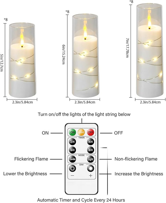 Flameless Candles,with Embedded Star String, Battery Operated Candles Flickering LED Pillar Candles with Remote Control and Timer, Home Decoration Add a Warm and Romantic Atmosphere,Set of 24 (White)