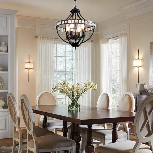 c Chandeliers,Farmhouse Ceiling Chandelier Rustic Vintage Black Pendant Hanging Lighting for Dining Room Living Room Entryway Kitchen Island Bedroom Foyer Lighting(4-Light)