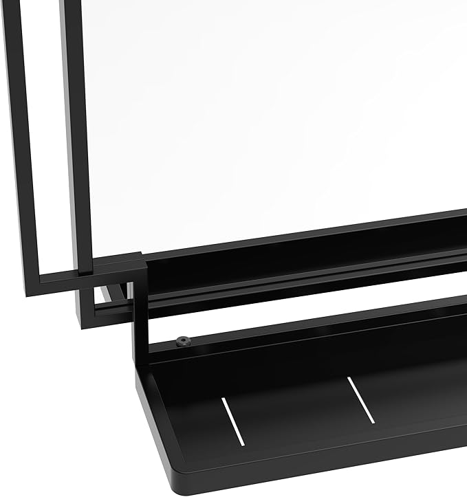 Black Bathroom Mirror with Shelf, 36" x 24" Mirror Wall Decor with Modern Art Rectangular Metal Frame for Living Room, Bedroom, Dining Room, Entryway