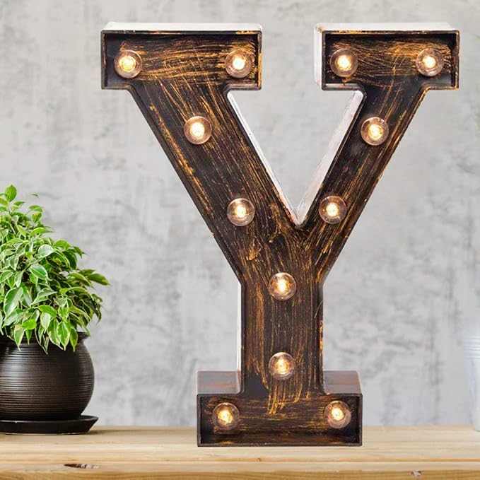 Pooqla Vintage Light Up Marquee Letters with Lights – Illuminated Industrial Style Lighted Alphabet Letter Signs - Coffee Bar Apartment Bedroom Wall Home Initials Decor A-Z