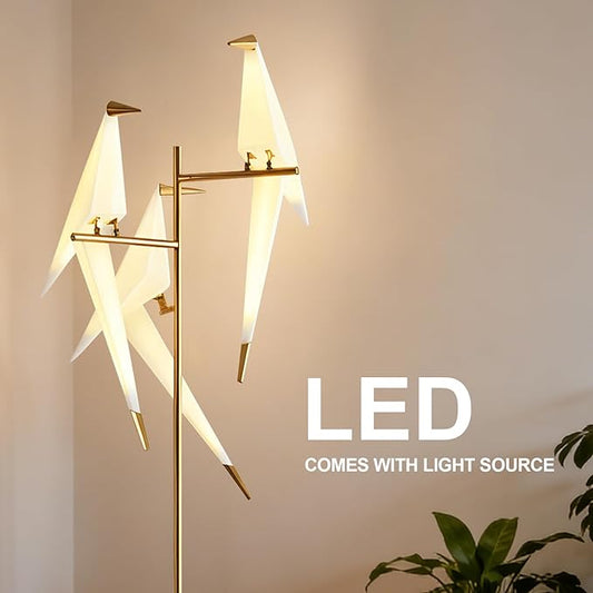 Nordic Paper Crane Floor Lamp, 3-Light Artistic Standing Lamp with LED Lighting, Modern Bird Design with Metal Frame, Decorative Floor Lamp for Living Room, Bedroom, Office & Reading Corner