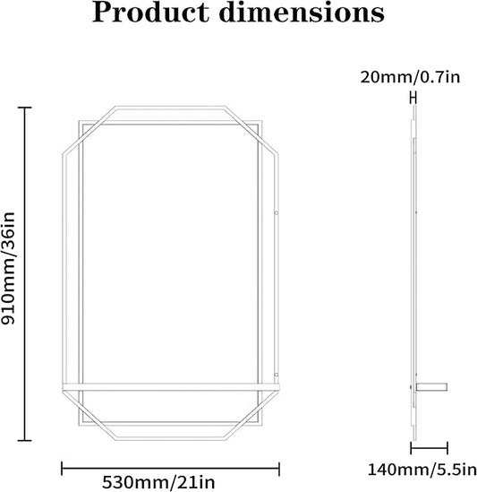 Black Bathroom Mirror with Shelf, 36" x 21" Mirror Wall Decor with Modern Art Rectangular Metal Frame for Living Room, Bedroom, Dining Room, Entryway