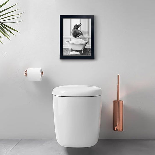 calmart Funny Elephant Wall Art - Washing Elephant In Bathtub Pictures for Wall Animal Paintings Please Seat Yourself Sign Framed Artwork Rustic Canvas Print Decor