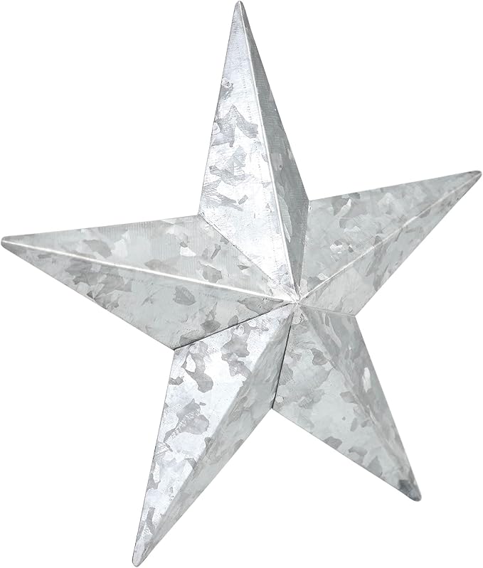 VHC Brands Patriotic Faceted Metal Star Galvanized Wall Hanging 8x8, Independence Day Decor, American Star Design, Distressed Appearance Metal Wall Hanging