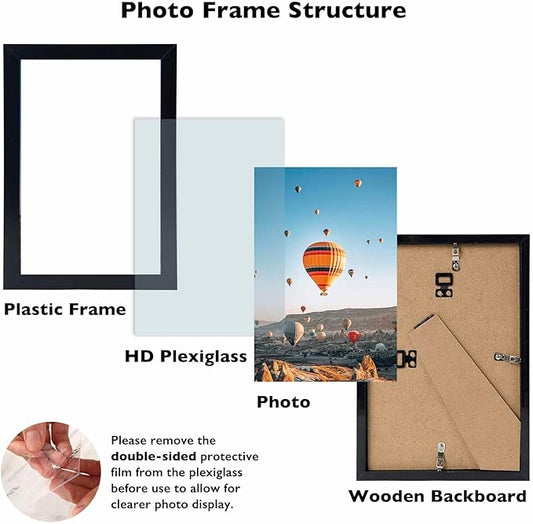 JCJMY 9x12 Black Picture Frame Set of 6, Horizontal and Vertical Formats for Wall Hanging, 9 x 12 Wall Gallery Poster Photo Frames with Shatter Resistant Plexiglass, 6 Pack, Black