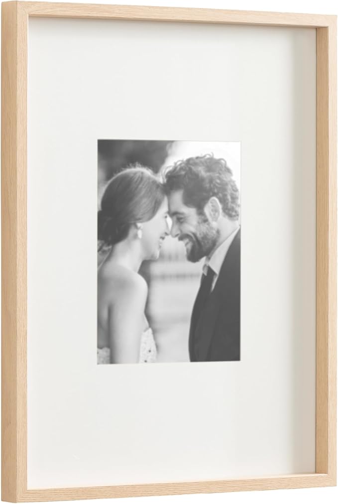 Kate and Laurel Gibson Modern Wall Picture Frame Set of 3; 16x20 matted to 8x10; Natural; Three-Piece Frame Set for Gallery Wall Frame Set in Living Room Wall Decor