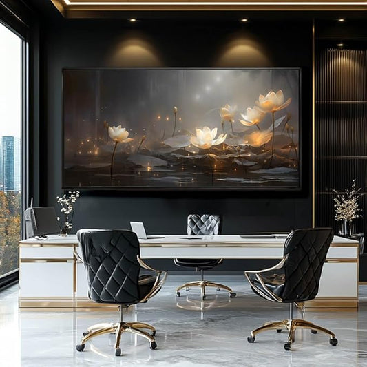 SDYA White Floral Wall Decor Gold Botanical Canvas Paintings Modern Artwork for Living Room Bedroom Office Home Decor 29"x58"