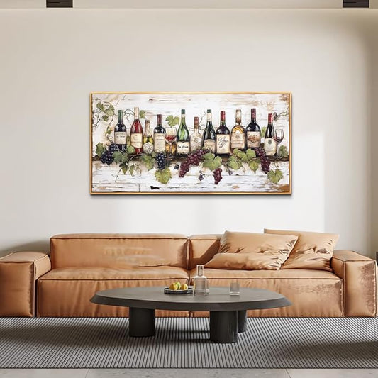 ZUITINGHUA Large Wood Framed Wall Decor For Living Room Canvas Wall Art For Kitchen Modern Wall Decorations For Bedroom Wine Landscape Paintings Wine Cabinet Pictures Artwork Home Decor 24x48 In