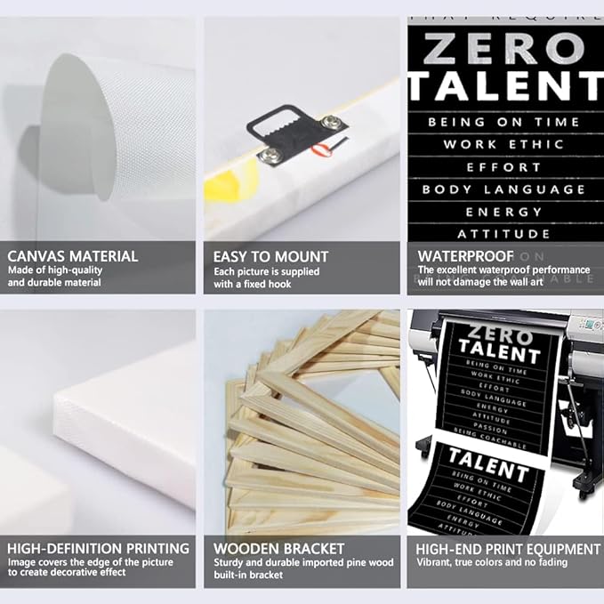 Wall Art for Office - 10 Things that Require Zero Talent Motivational Poster Inspirational Wall Decor Black and White Canvas Prints Modern Entrepreneurs Artwork for Home, Framed & Stretched 18"x 24"