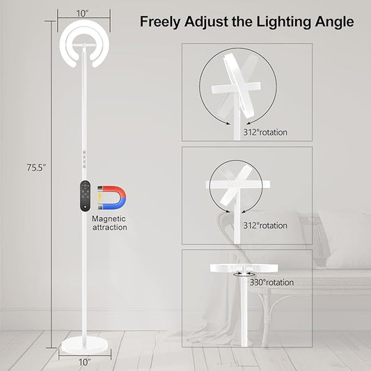 EPABINA Torchiere Floor Lamp for Bedroom, 75.5 Inch Tall Corner Standing Lamp for Living Room with Rotatable Ring Lights, 36W Bright Dimmable LED Floor Light with Remote Control for Reading Office
