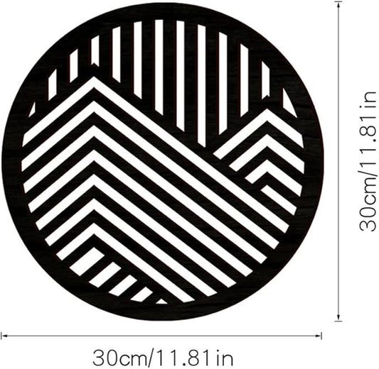 Geometric Wood Wall Art Decor, Modern Vintage Mountain Wall Sculptures Hanging Abstract Panels Decor, 3D Round Hollow Wooden Craft Art Boho Wall Decoration, for Home Office Living Room Bedroom (Black)