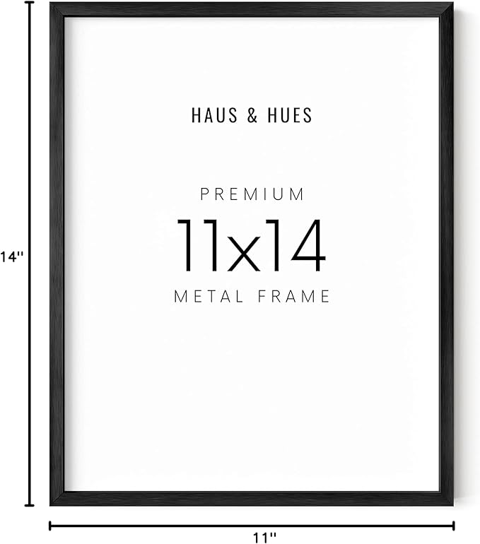 HAUS AND HUES 11x14 Black Metal Picture Frame - Features Premium Aluminum & Hanging Hardware, Shatterproof Plexiglass - Ideal for Home, Room, Office (11x14 in, Black, Set of 1)