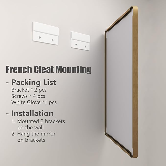 30x36 Gold Mirror for Bathroom, Brushed Gold Metal Framed Mirror for Vanity, Rectangle Wall Mouted Mirror, Rounded Corner, Shatterproof, Anti-Rust (Horizontal/Vertical)