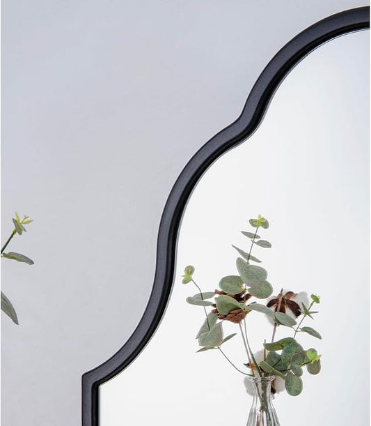 Chende 36'' X 24'' Arch Mirror with Wood Frame, Large Black Bathroom Mirror for Wall, Elegant Scalloped Mirror for Entryway, Living Room, Dining Room