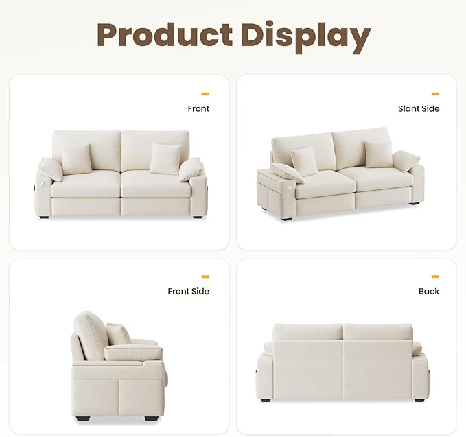 76" Modern Loveseat Couches for Living Room, Comfy Loveseat Sofa with Deep Seat Couch, USB/Type-C Port, Side Storage, Removable Cover, Small Couches for Living Room, Beige
