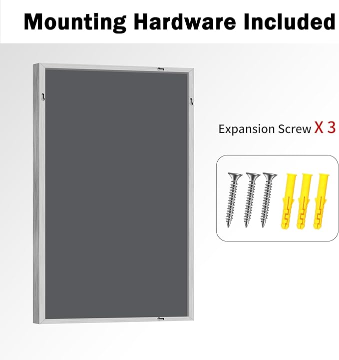 CIRCUMI 24"x40" Brushed Silver Mirror with Chunky Box Metal Frame, Bathroom Mirror for Vanity Remodel & New Home, Living Room, Entryway, Rectangular Wall Mirror, Tempered Glass, Vertical or Horizontal
