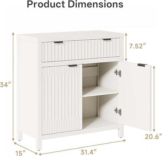 Fatmok Fluted Buffet Cabinet with Storage Set of 3, 34" Tall Modern Arched Sideboard Cabinet w/AdjustableShelves,Wooden Modular Coffee Bar for Kitchen, Living Room, Entryway, White