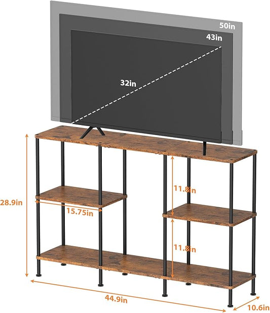 50 Inch TV Stand, Tall Entertainment Center with Open Storage Shelves,3 Tier Tall Farmhouse TV Console Table for Small Spaces, Media Cabinet Rustic Entertainment Center for Living Room Bedroom, Brown