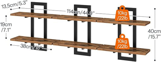 HOOBRO Floating Shelves, 15 Inch Wall Shelf Set of 3, Wall Mounted Storage Shelves 2-Tier, Hanging Bathroom Shelves, for Living Room, Bedroom, Bathroom, Kitchen, Rustic Brown and Black BF32BJP301