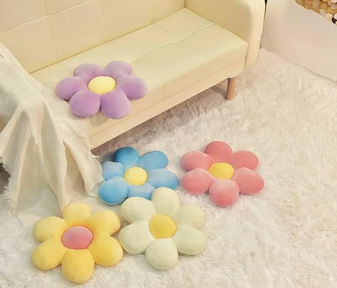 Daisy Flower Pillow, Floor Pillows, Sage Green Flower Shaped Throw Pillow Cushion for Sofa, Couch, Chair, Bed, Home Decor (1, Green, 15.35In)