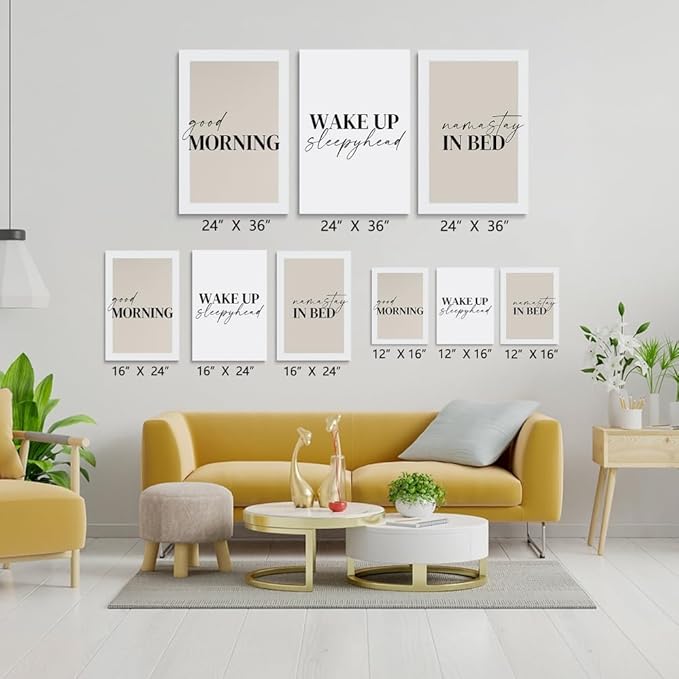 GUBIYU Prints Set of 3, Above-Bed Decor - 'Good Morning Namastay' Canvas Art, 24"x36" Minimalist Wall Art for Bedroom or Nursery