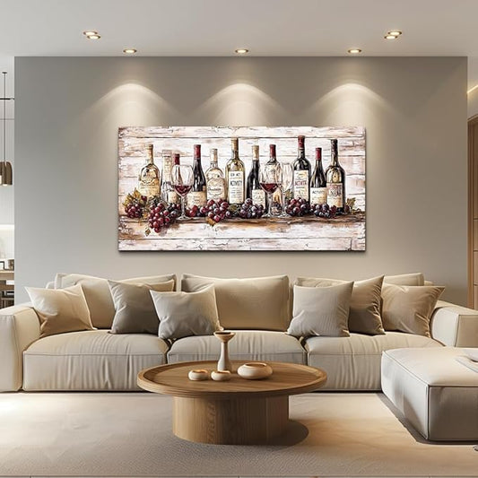 QIYILEXWART Canvas Wall Art For Living Room Large Wall Decor For Kitchen Bedroom Decorations Farmhouse Pictures Wine Bottle Painting Stretched And Framed Artworks Room Ready To Hang