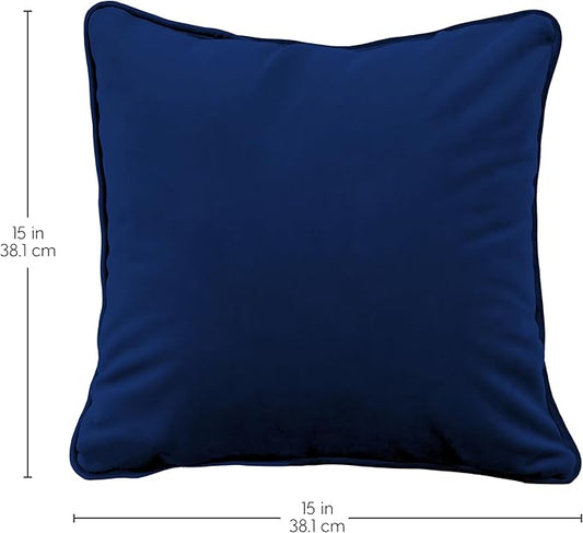 FDP 15" x 15" Velvet Square Pillow Set with Piping; Decorative Throw Pillow for Home Décor in Living Room, Bedroom or Lounge (2-Pack) - Eclipse, 15157-348