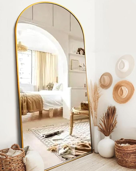 ITSRG Full Length Mirror with Stand, 38"x77" Floor Mirror Freestanding, Arched Wall Mirror, Oversized Mirror Full Length, Gold Arch Mirror Full Length, Wall Mounted Mirror for Bedroom(Gold)