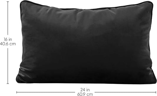 FDP 16" x 24" Velvet Rectangle Lumbar Pillow Set with Piping Decorative Throw Pillow for Home Dcor in Living Room, Bedroom or Lounge (2-Pack) - Onyx, 15160-350