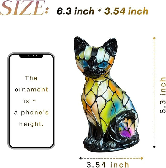 Cat Lamp, Stained Glass Cat Lamp, Decorative Resin LED Night Light for Cat Lovers, USB Vintage 3D Table Lamp Cozy Glow for Desk & Mantel – Fun Gift for Pet Owners (Siamese Cat B)
